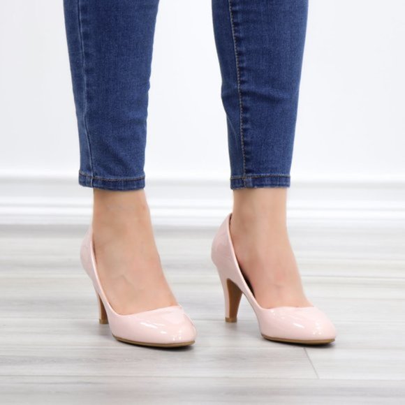 Dusty Rose Paten Slip On Kitten Low Heel Pumps - Picture 7 of 11
